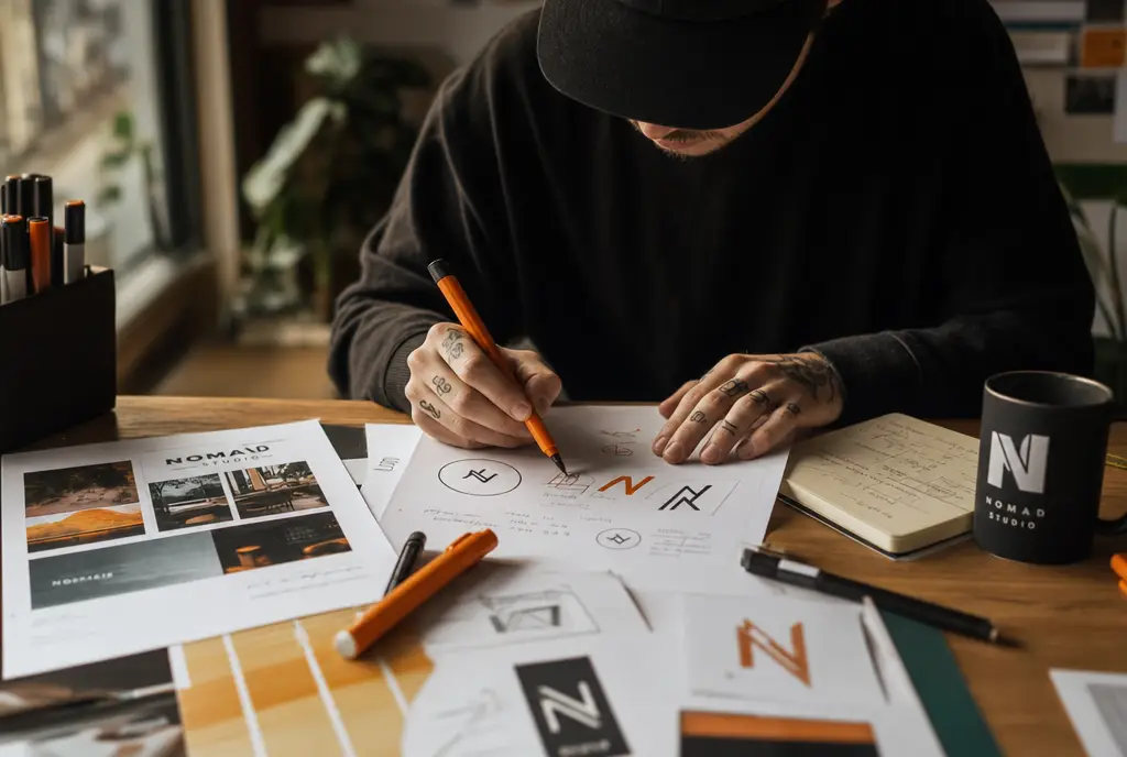 Designer sketching brand concepts in the Brandality studio